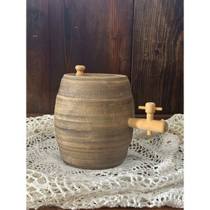 Vintage Stoneware Ceramic Whiskey Barrel Beer Keg With Wooden Spigot Made In USA